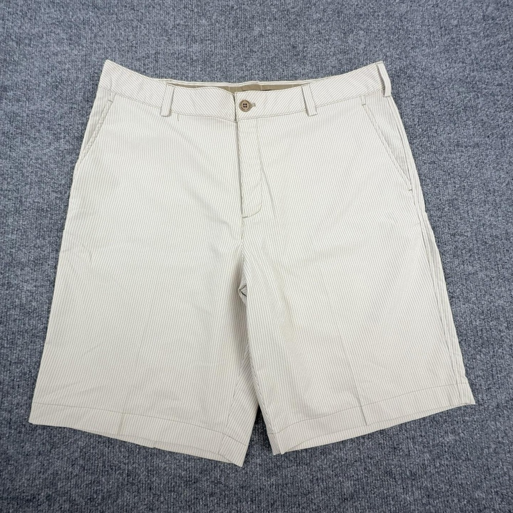 Under Armour Golf Shorts Mens 36 Beige Striped 10 Inseam Stretch Twill Athletic